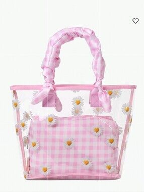 Iscream Daisy Love Clear Tote & Gingham Pink Pouch BNWT SO RETIRED